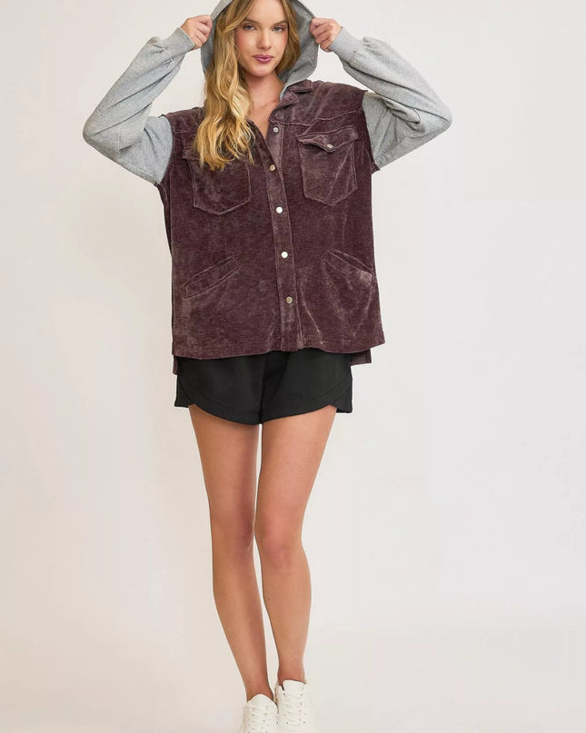 Umgee Contrast Hooded Chenille Jacket - Sleekdenim.com