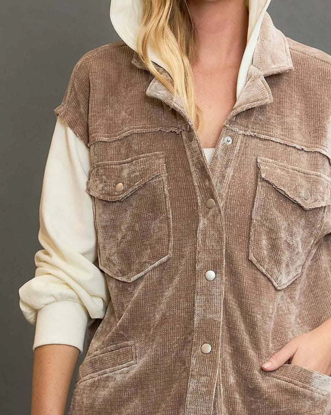 Umgee Contrast Hooded Chenille Jacket - Sleekdenim.com