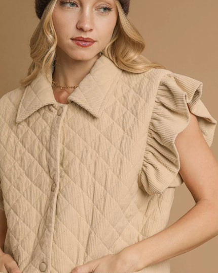 Umgee Corduroy Quilted Ruffle Sleeve Vest - Sleekdenim.com