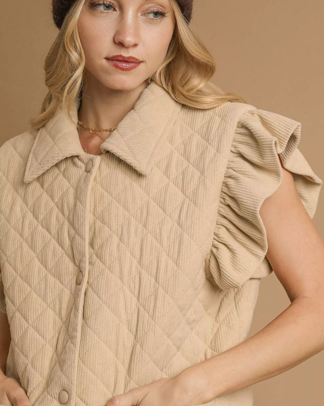Umgee Corduroy Quilted Ruffle Sleeve Vest - Sleekdenim.com