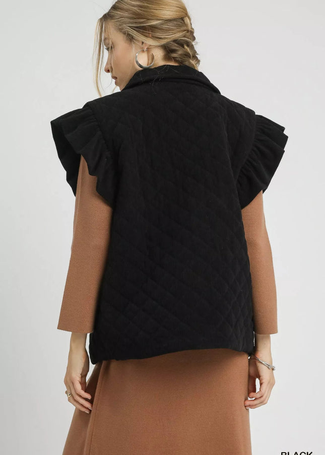 Umgee Corduroy Quilted Ruffle Sleeve Vest - Sleekdenim.com