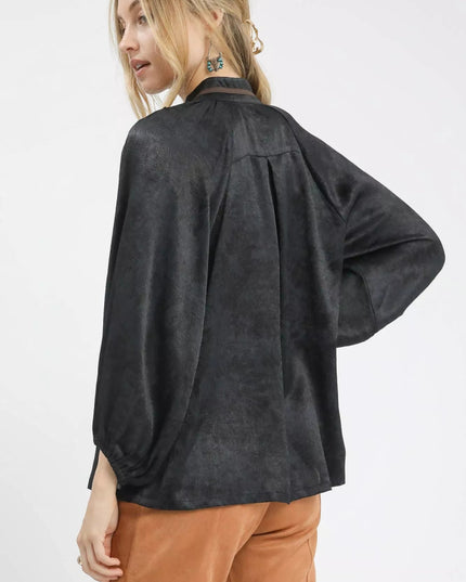 Umgee Crinkle Brocade Long Sleeve Blouse - Sleekdenim.com