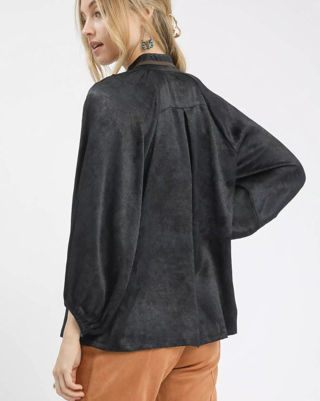 Umgee Crinkle Brocade Long Sleeve Blouse - Sleekdenim.com