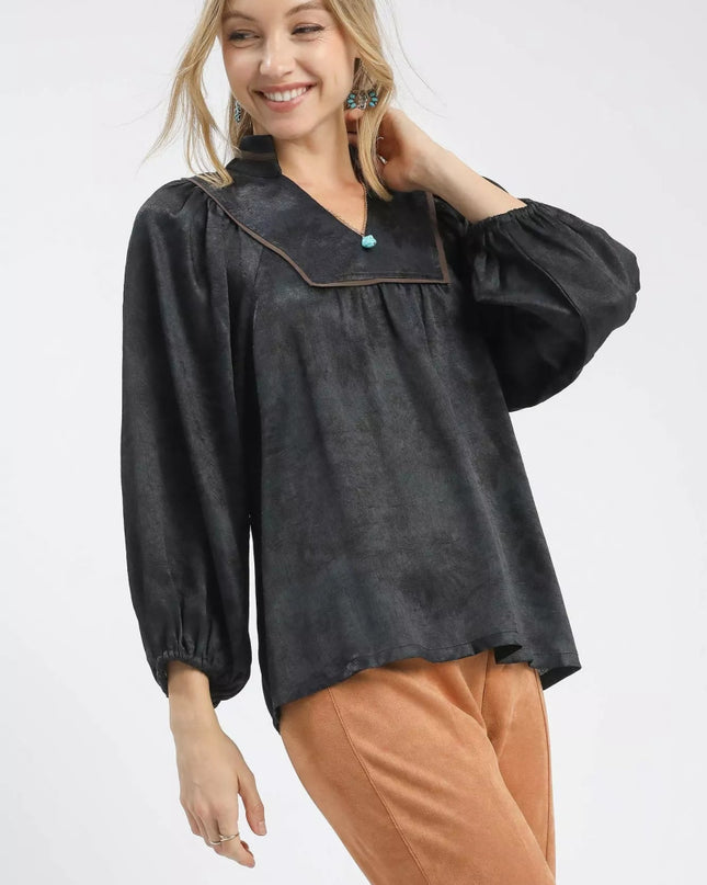 Umgee Crinkle Brocade Long Sleeve Blouse - Sleekdenim.com