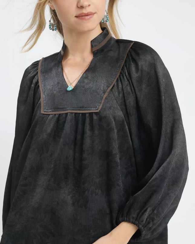 Umgee Crinkle Brocade Long Sleeve Blouse - Sleekdenim.com