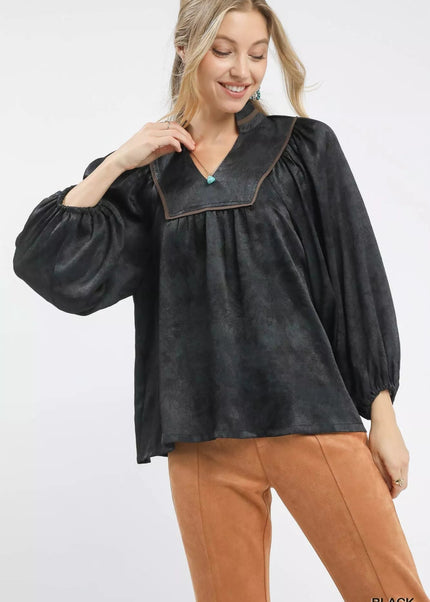 Umgee Crinkle Brocade Long Sleeve Blouse - Sleekdenim.com