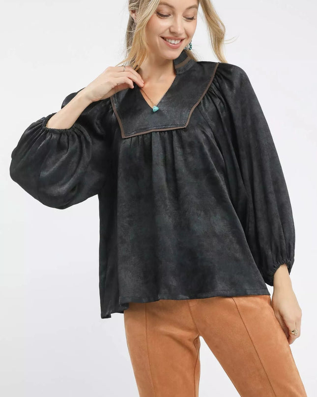 Umgee Crinkle Brocade Long Sleeve Blouse - Sleekdenim.com