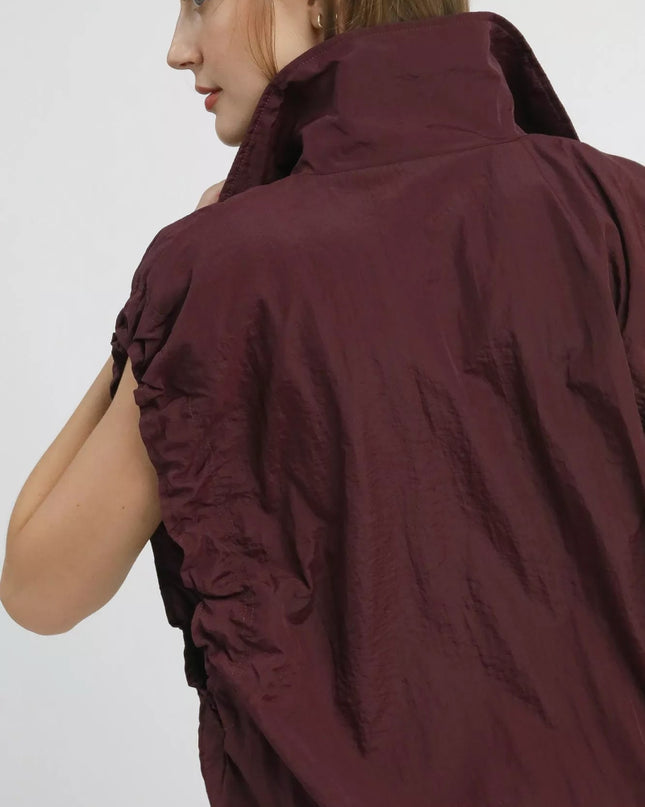 Umgee Drawstring Hem Nylon Vest with Pockets - Sleekdenim.com