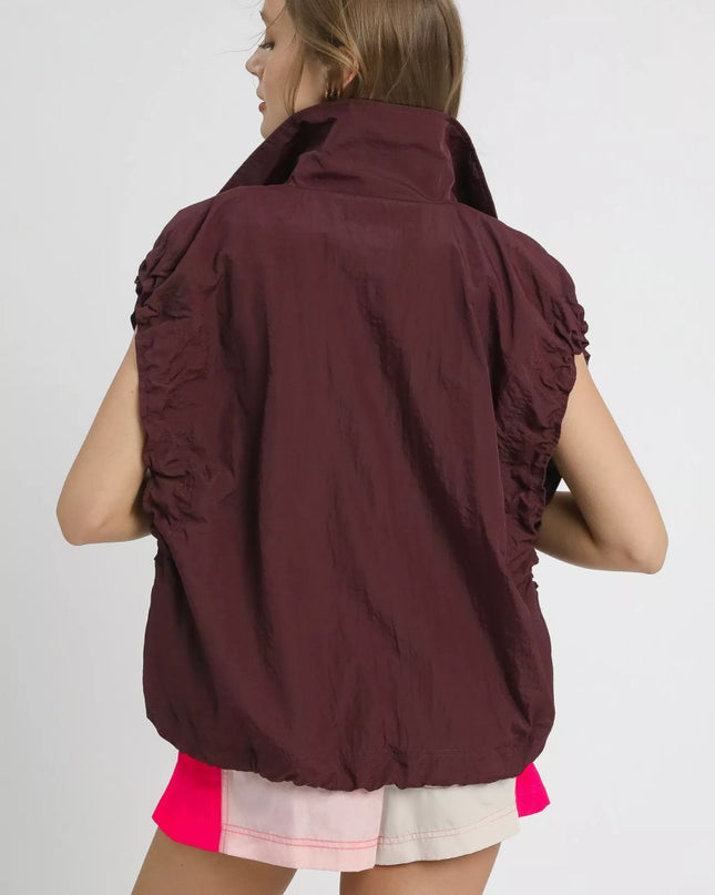 Umgee Drawstring Hem Nylon Vest with Pockets - Sleekdenim.com