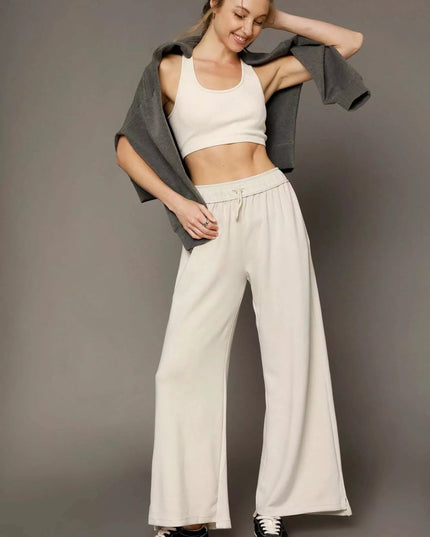Umgee Elastic Drawstring Waistband Wide Leg Pants - Sleekdenim.com
