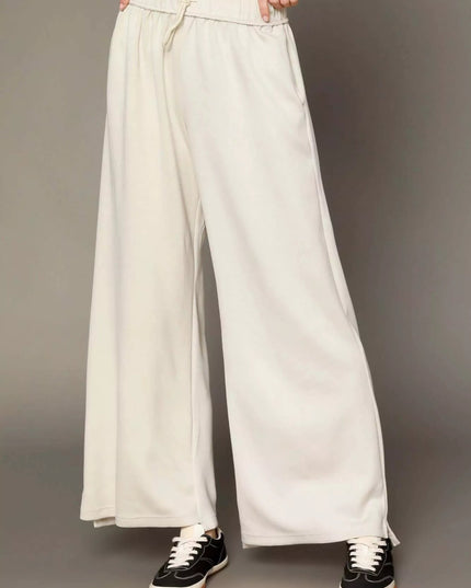Umgee Elastic Drawstring Waistband Wide Leg Pants - Sleekdenim.com