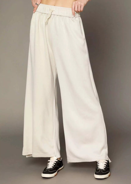 Umgee Elastic Drawstring Waistband Wide Leg Pants - Sleekdenim.com