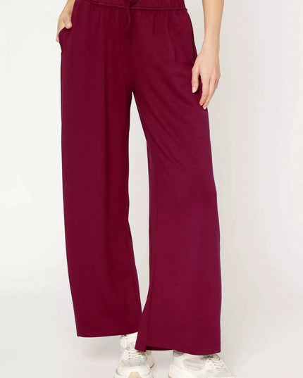 Umgee Elastic Drawstring Waistband Wide Leg Pants - Sleekdenim.com