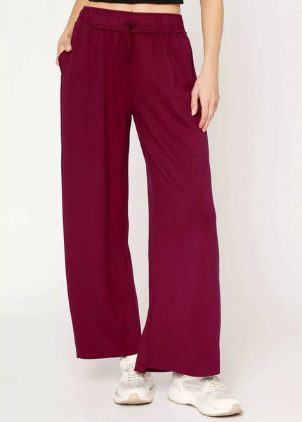 Umgee Elastic Drawstring Waistband Wide Leg Pants - Sleekdenim.com