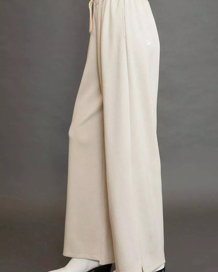 Umgee Elastic Drawstring Waistband Wide Leg Pants - Sleekdenim.com