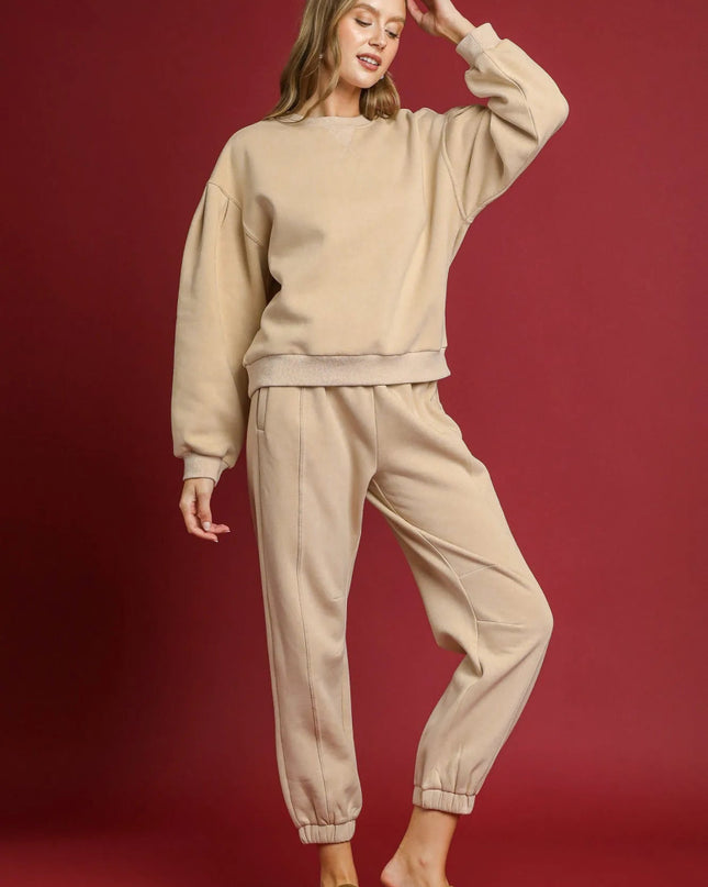 Umgee Fleece Jogger Pants with Drawstring - Sleekdenim.com