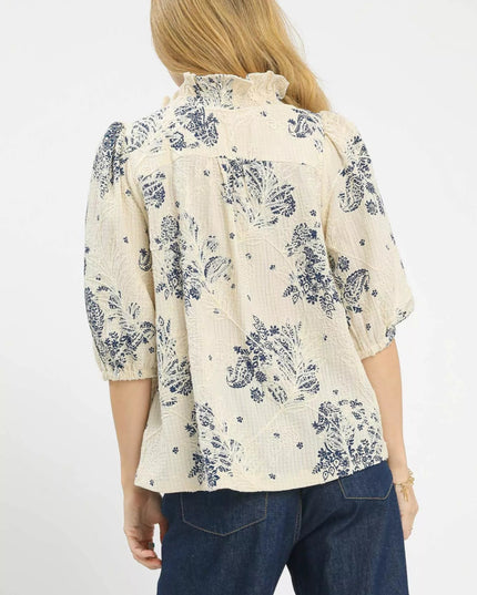 Umgee Floral Embroidered Blouse with Ruffle Trim - Sleekdenim.com