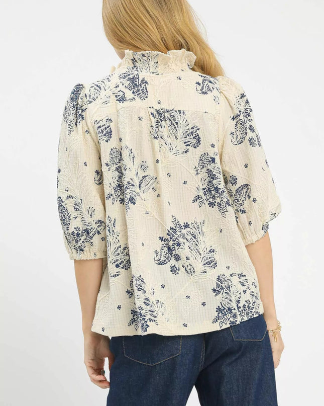 Umgee Floral Embroidered Blouse with Ruffle Trim - Sleekdenim.com