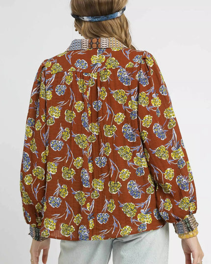 Umgee Floral Print Collar Blouse - Sleekdenim.com