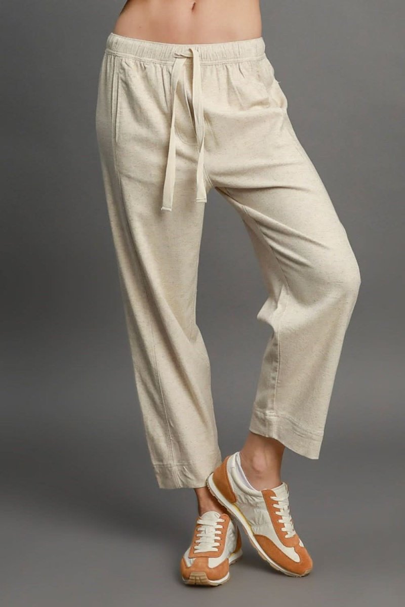 Umgee Full Size Drawstring Elastic Waistband Linen Blend Pants Plus Size - Sleekdenim.com