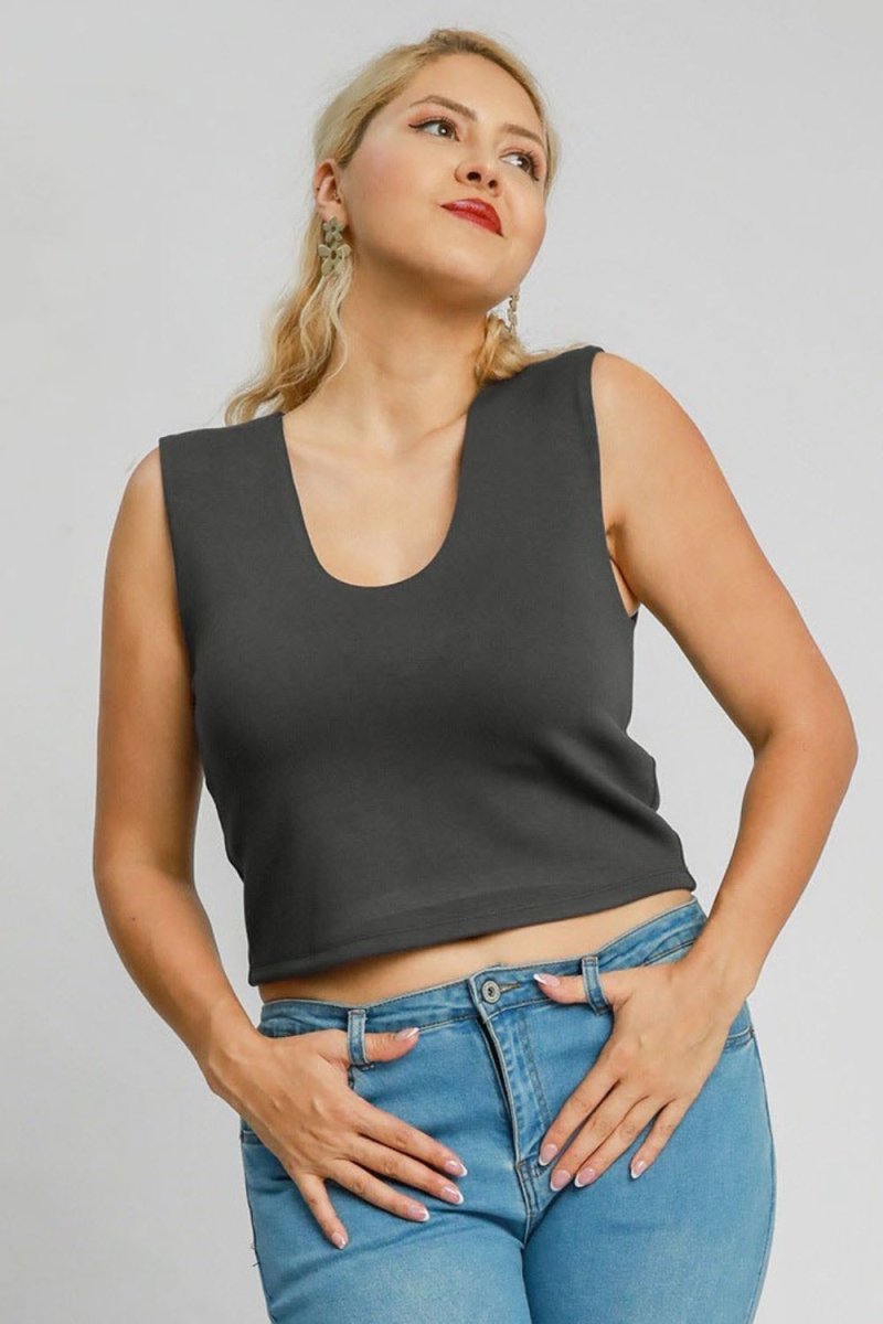 Umgee Full Size Scoop Neck Cropped Tank Plus Size - Sleekdenim.com