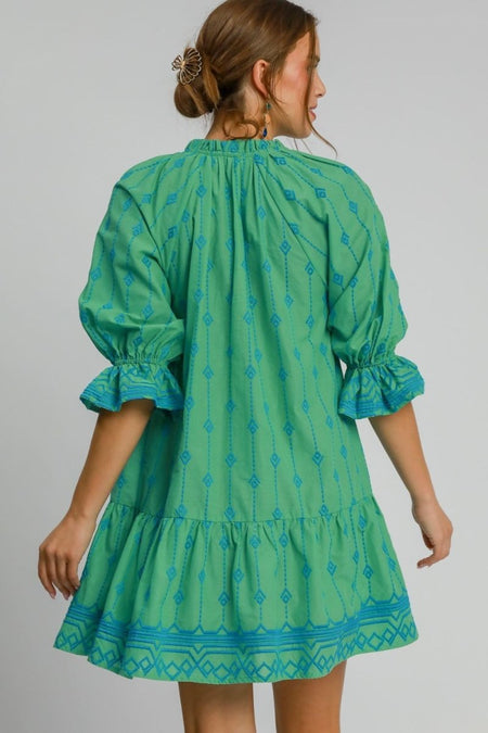 Umgee Full Size Tassel Embroidered Flounce Sleeve Mini Dress Plus Size - Sleekdenim.com