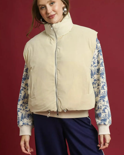 Umgee High Neck Puffer Vest with Zip Front - Sleekdenim.com