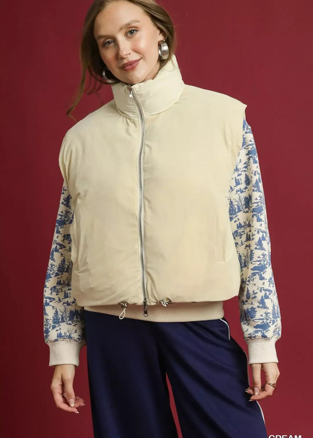 Umgee High Neck Puffer Vest with Zip Front - Sleekdenim.com