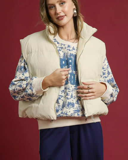 Umgee High Neck Puffer Vest with Zip Front - Sleekdenim.com