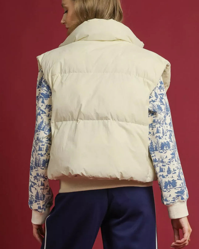 Umgee High Neck Puffer Vest with Zip Front - Sleekdenim.com