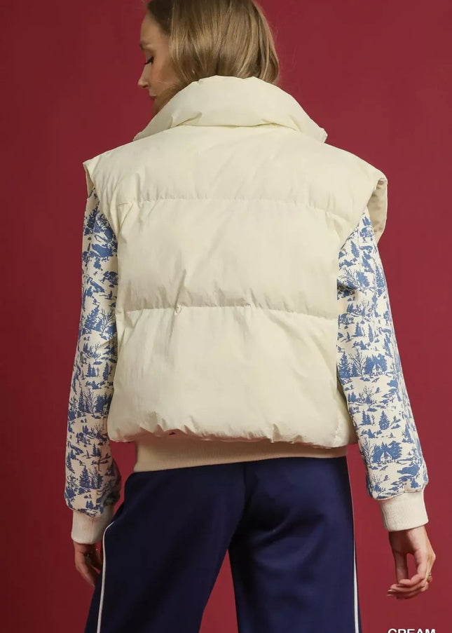 Umgee High Neck Puffer Vest with Zip Front - Sleekdenim.com