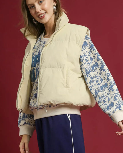 Umgee High Neck Puffer Vest with Zip Front - Sleekdenim.com
