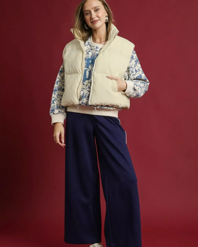 Umgee High Neck Puffer Vest with Zip Front - Sleekdenim.com