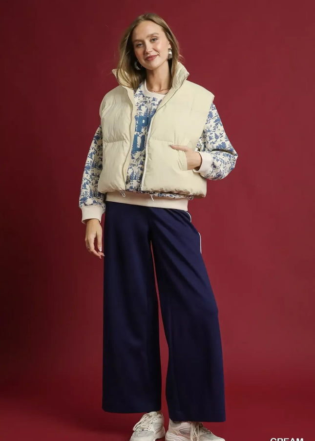 Umgee High Neck Puffer Vest with Zip Front - Sleekdenim.com