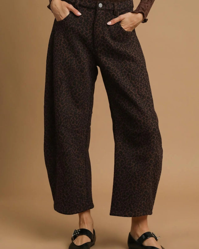 Umgee Leopard Print Wide Leg Pants - Sleekdenim.com