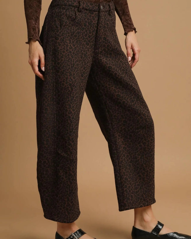 Umgee Leopard Print Wide Leg Pants - Sleekdenim.com