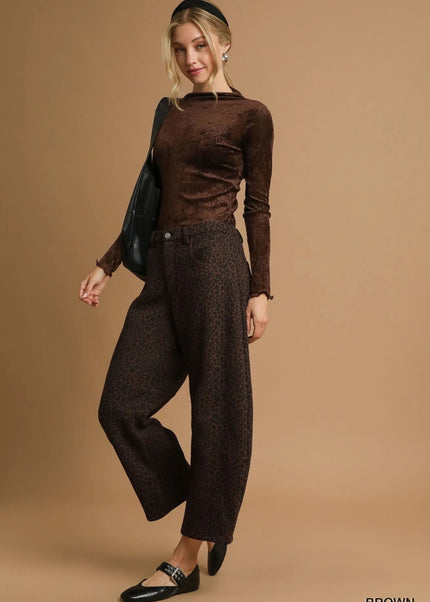 Umgee Leopard Print Wide Leg Pants - Sleekdenim.com