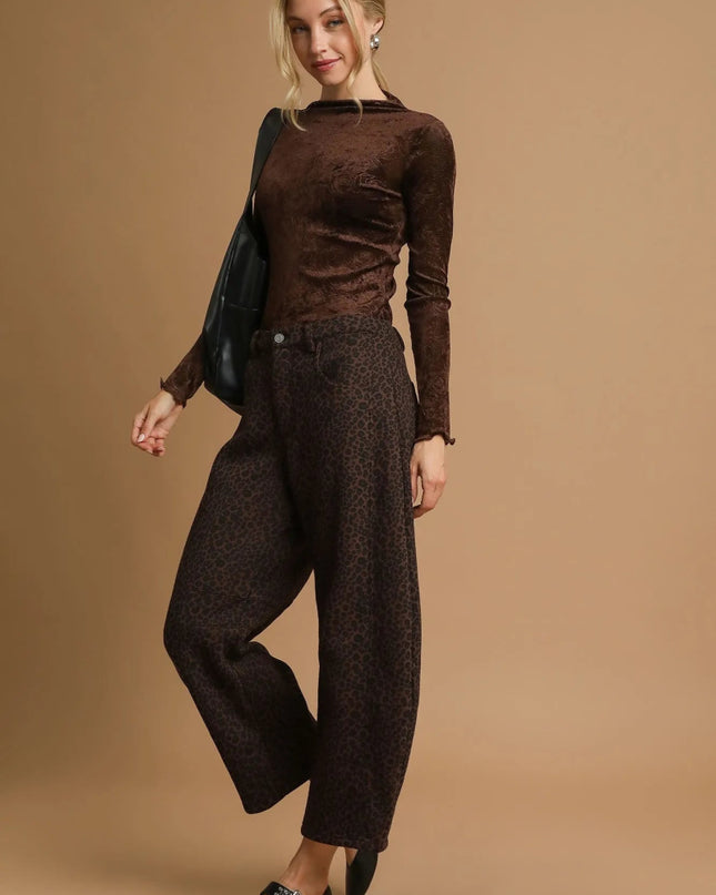 Umgee Leopard Print Wide Leg Pants - Sleekdenim.com