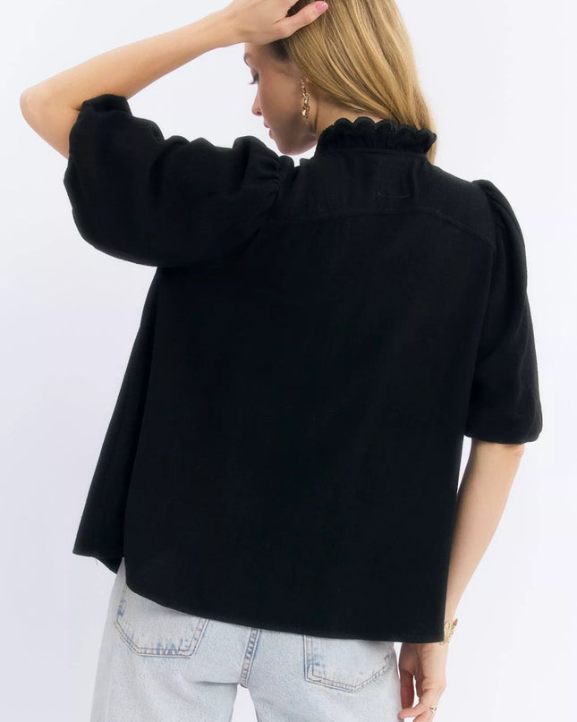 Umgee Linen Scallop Trim V - Neck Blouse - Sleekdenim.com