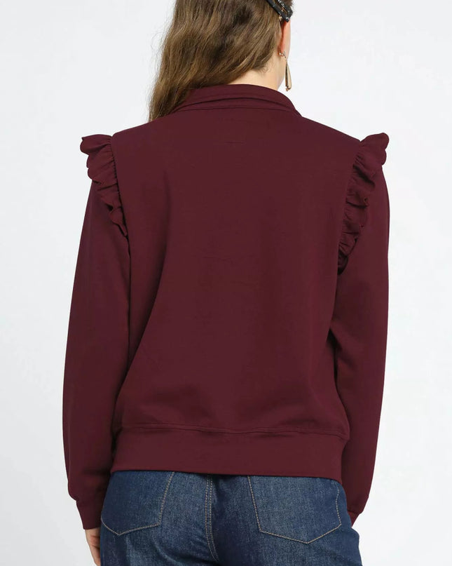 Umgee Luxeknit Ruffle Shoulder Quarter - Zip Sweatshirt - Sleekdenim.com