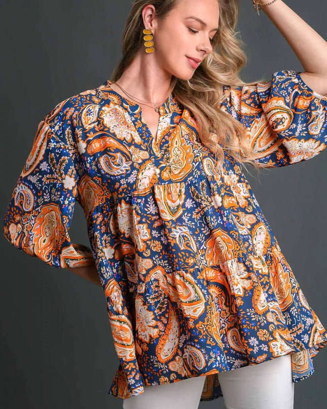 Umgee Mix Paisley Boho Tunic Blouse - Sleekdenim.com