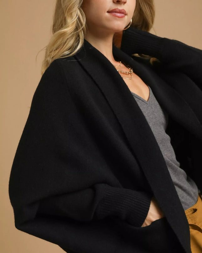 Umgee Open Front Cardigan with Front Pockets - Sleekdenim.com