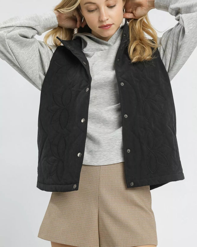 Umgee Quilted Embroidered Vest - Sleekdenim.com