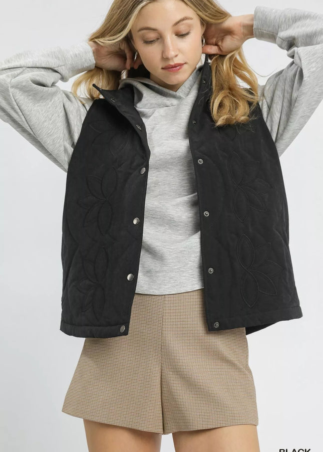 Umgee Quilted Embroidered Vest - Sleekdenim.com