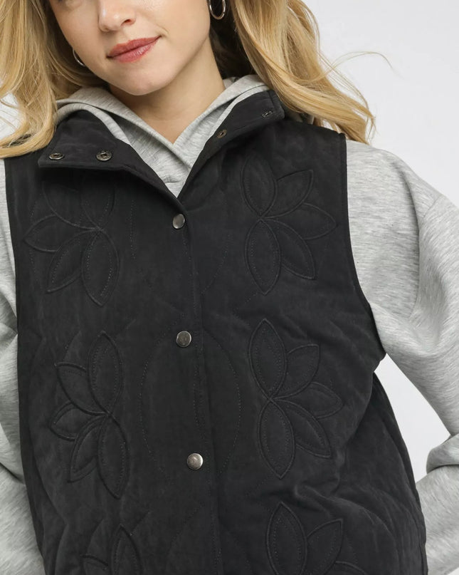 Umgee Quilted Embroidered Vest - Sleekdenim.com