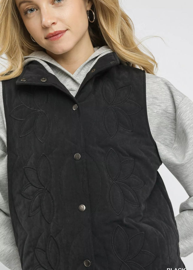 Umgee Quilted Embroidered Vest - Sleekdenim.com