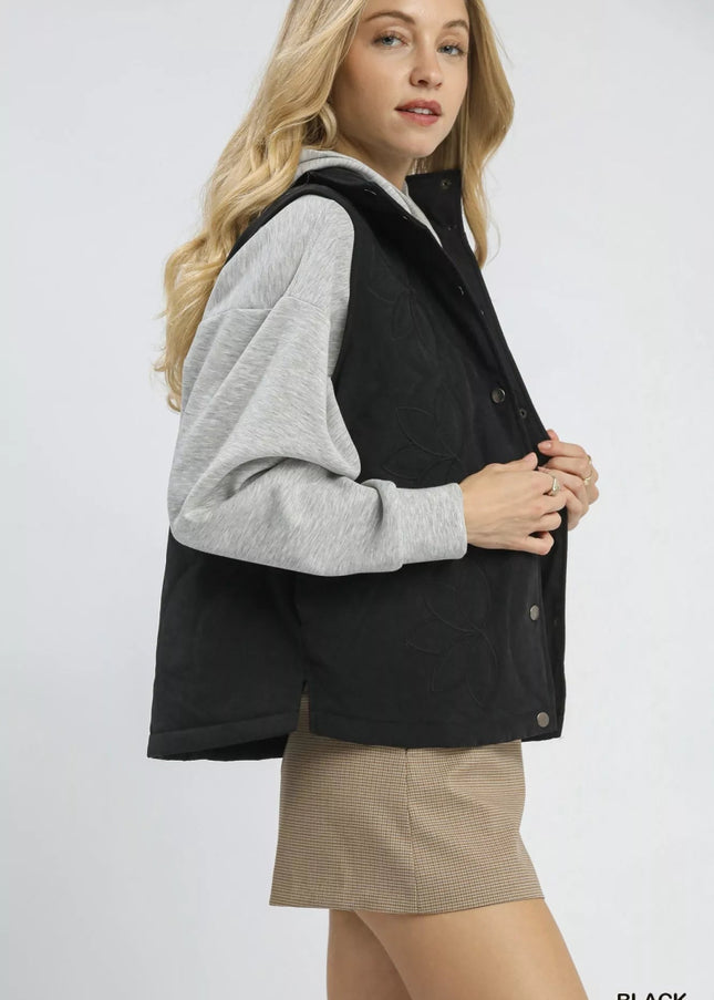Umgee Quilted Embroidered Vest - Sleekdenim.com