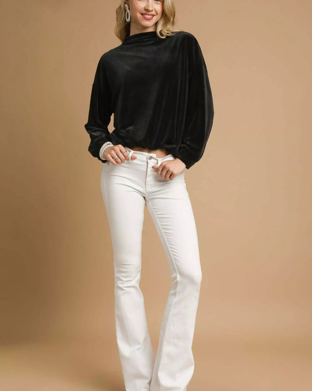 Umgee Ribbed Drawstring Hem Knit Top - Sleekdenim.com