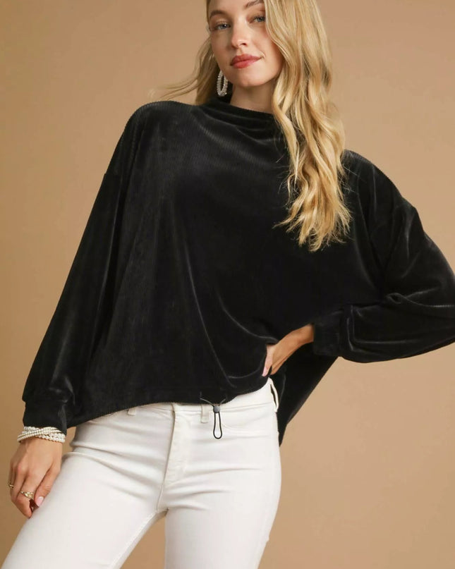 Umgee Ribbed Drawstring Hem Knit Top - Sleekdenim.com