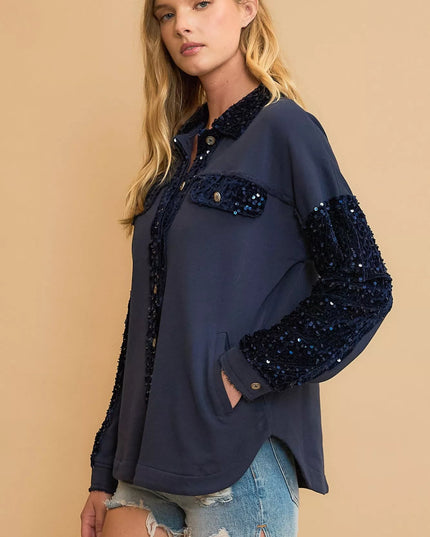 Umgee Sequined French Terry Jacket - Sleekdenim.com